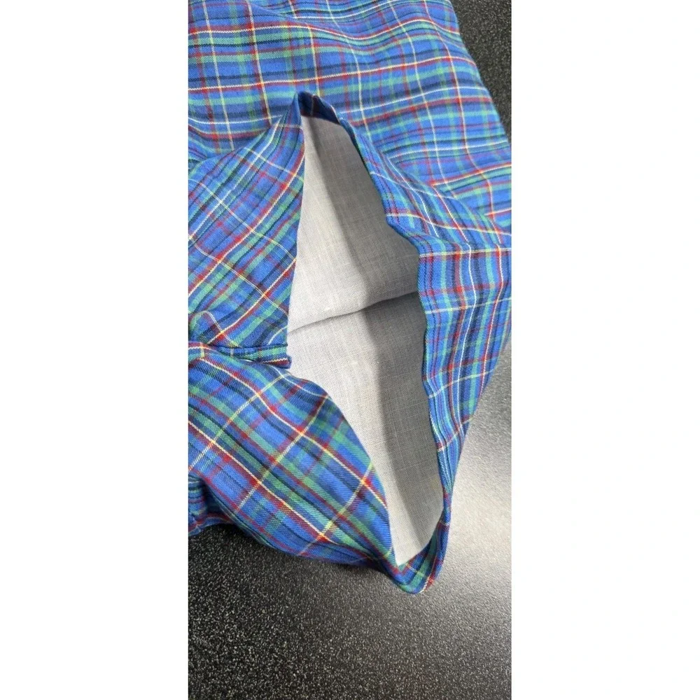 Vintage Baby Boy Blue Green Plaid Romper Shortalls Button‎ Cotton